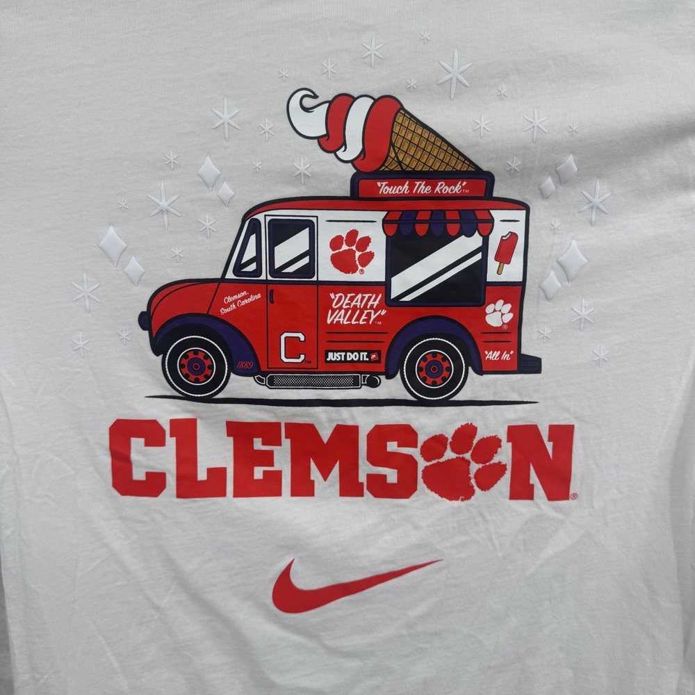 Nike‎ Clemson Long Sleeve T Shirt Large White Ice Cream Truck Paw Print Tee